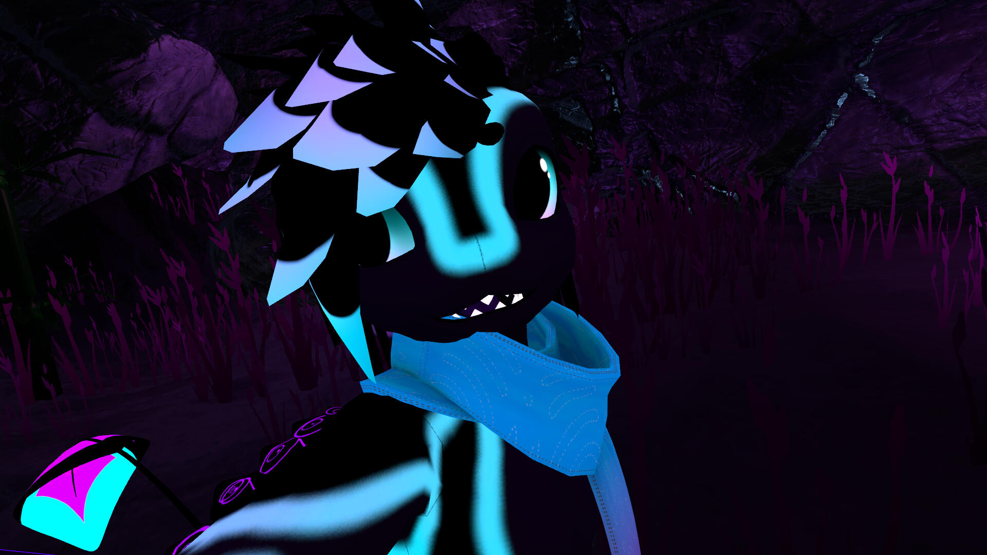 Me showing off the Kita'vali Scarf (notice the Photoshop padding missing on the nose texture) (08.2021)